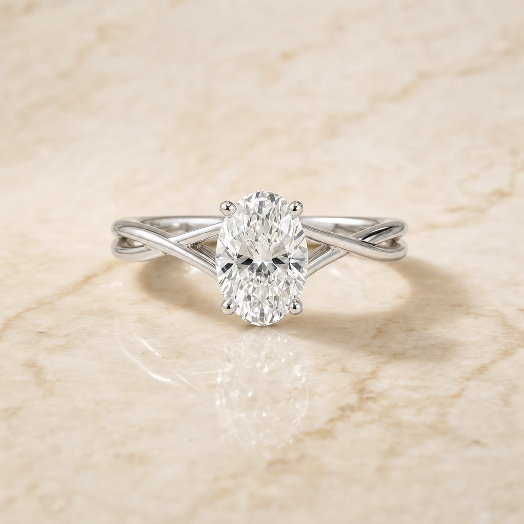 The Blondie Double Hidden Halo Solitaire Oval Engagement Ring Setting in Platinum