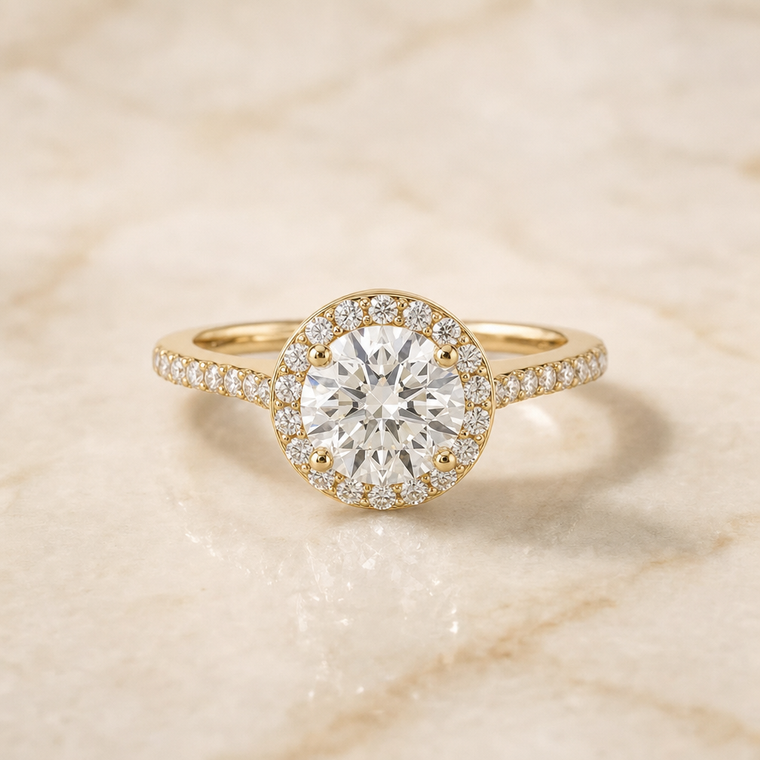The Taylor Pavé Halo Round Engagement Ring Setting in 18K Yellow Gold