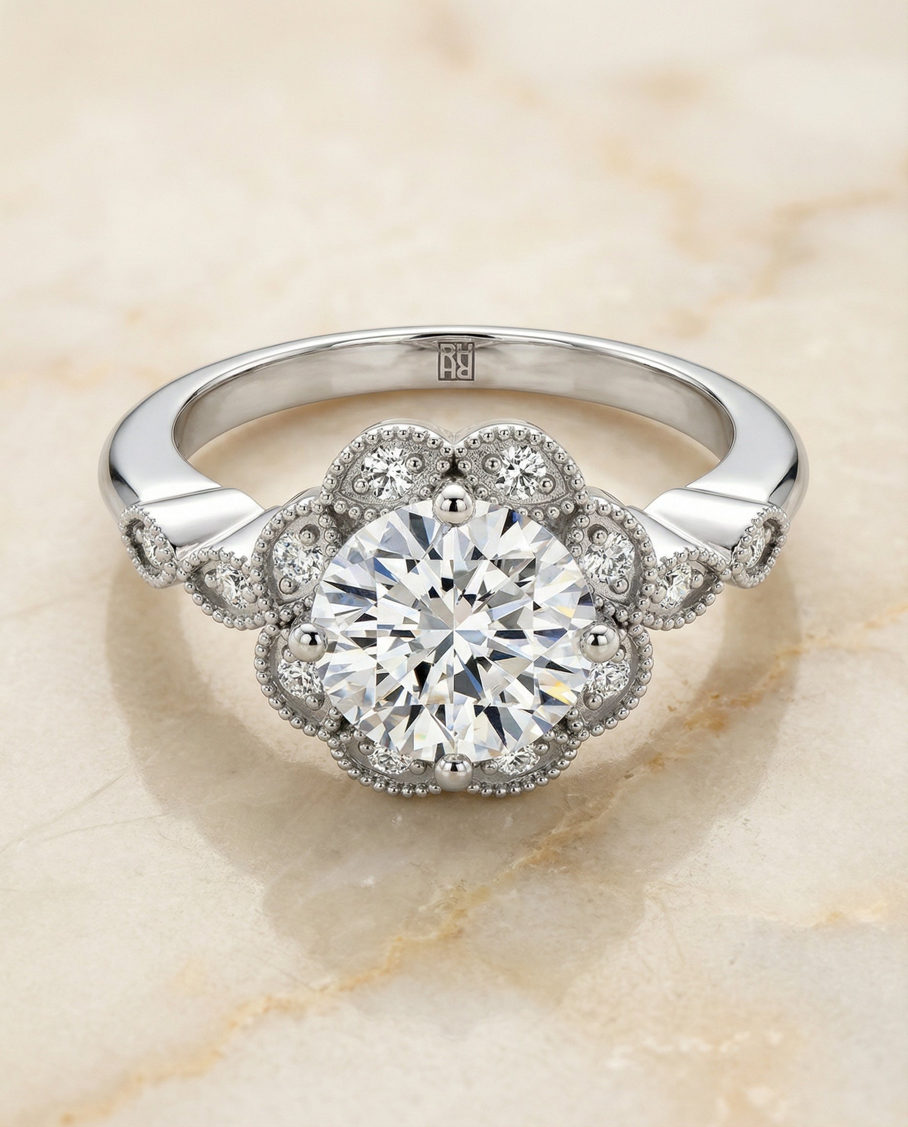 The Shania round engagement ring setting in 18K White Gold | RockHer
