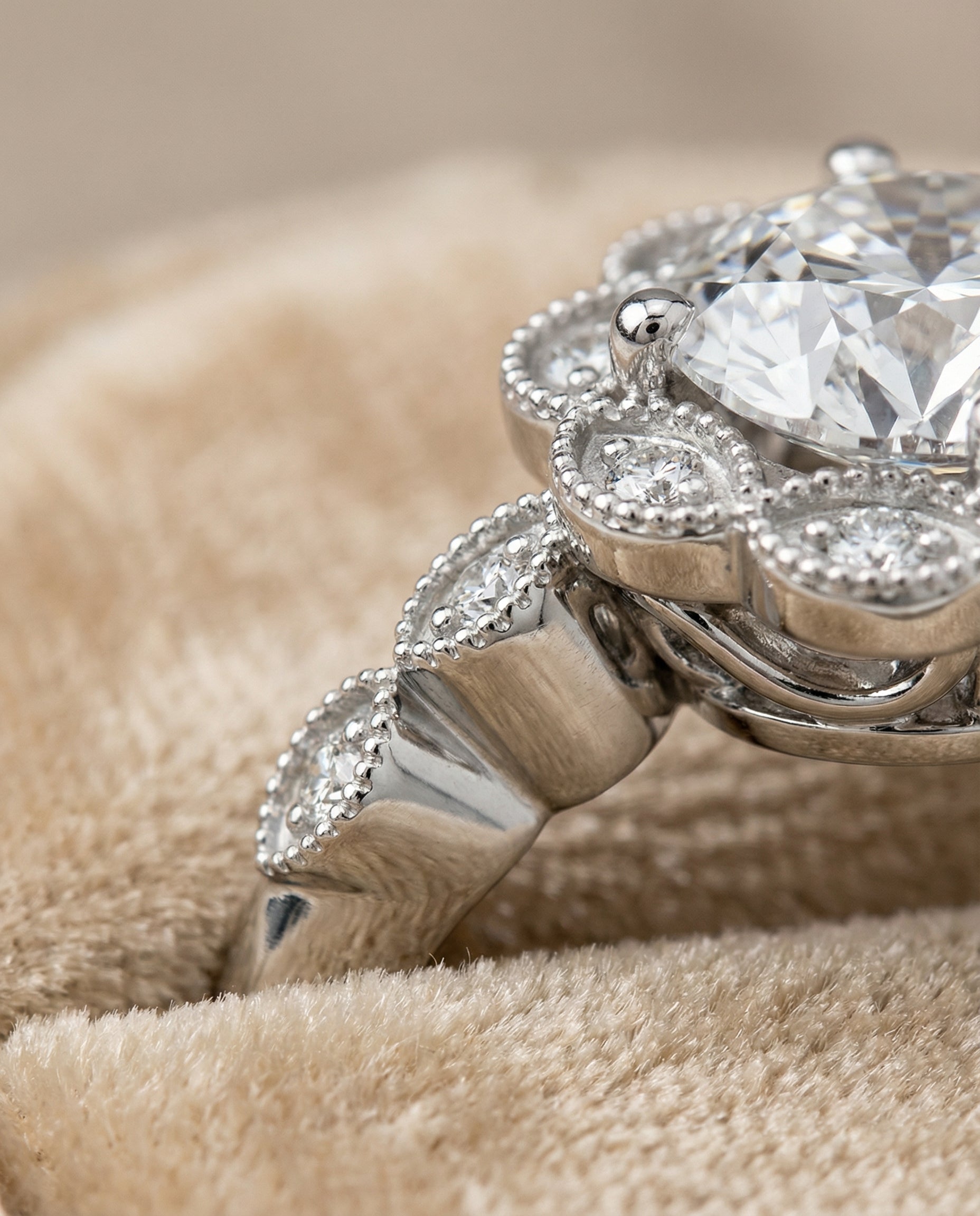 18K White Gold band of The Shania round engagement ring setting | RockHer