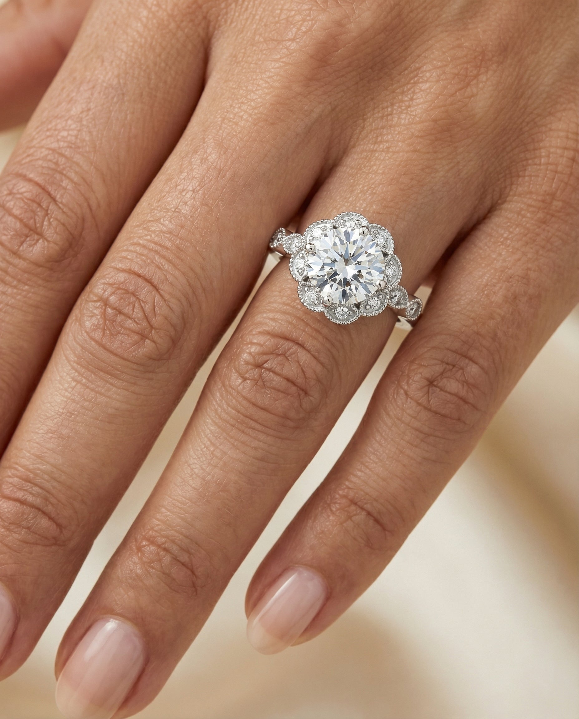 The Shania setting for round diamonds, made to order in Platinum | RockHer