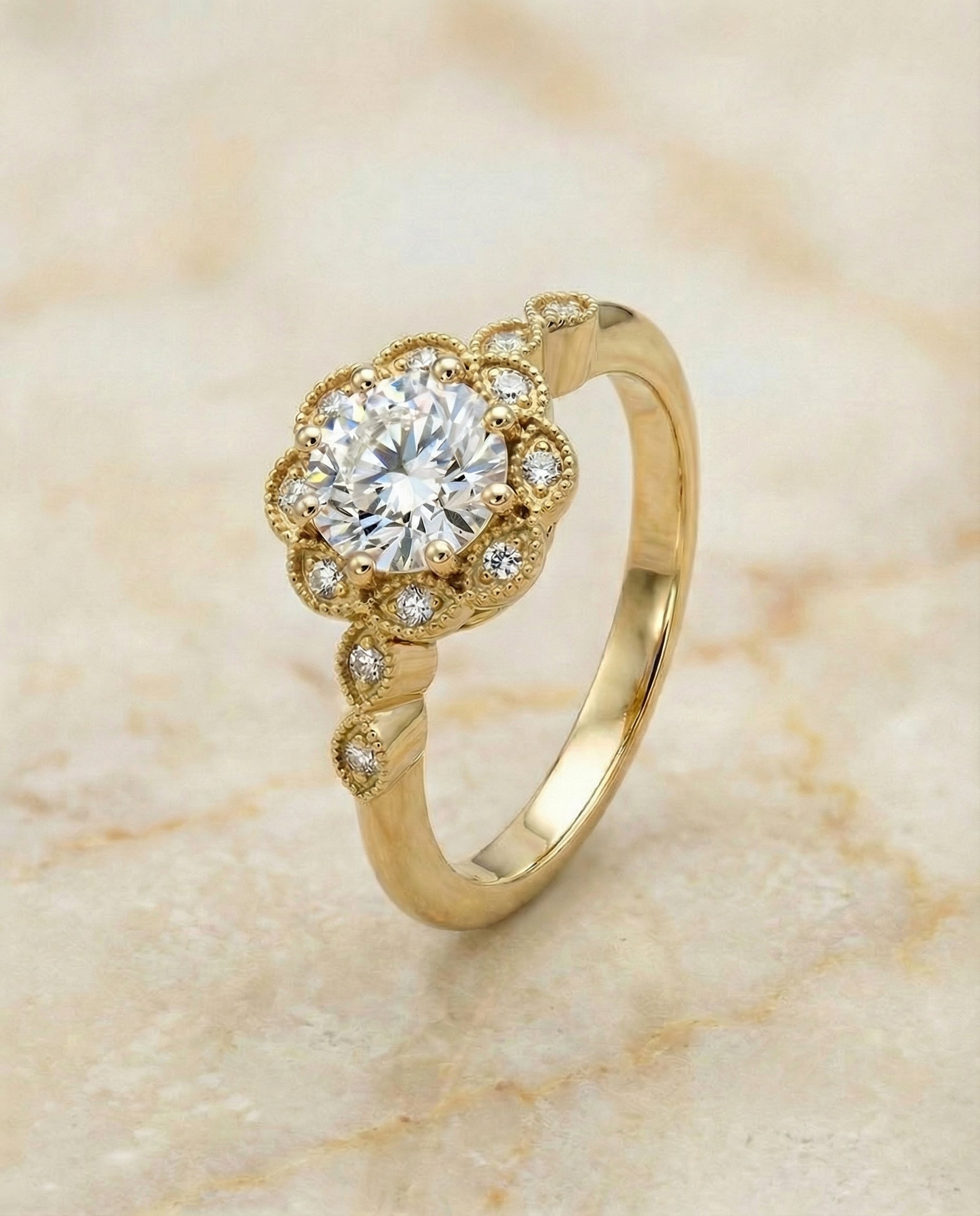 The Shania round engagement ring setting in 18K Yellow Gold | RockHer