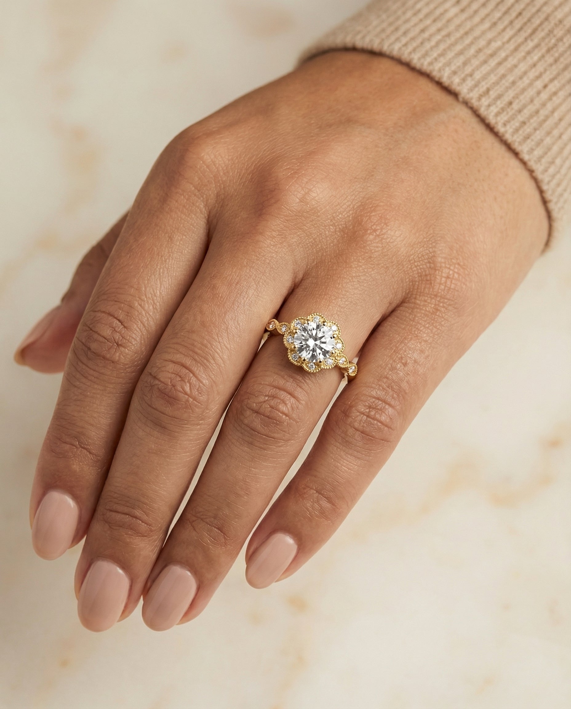 The Shania setting for round diamonds, made to order in 18K Yellow Gold | RockHer