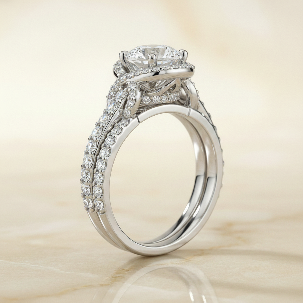 The Bess Matching Wedding Band, Round in 18K White Gold