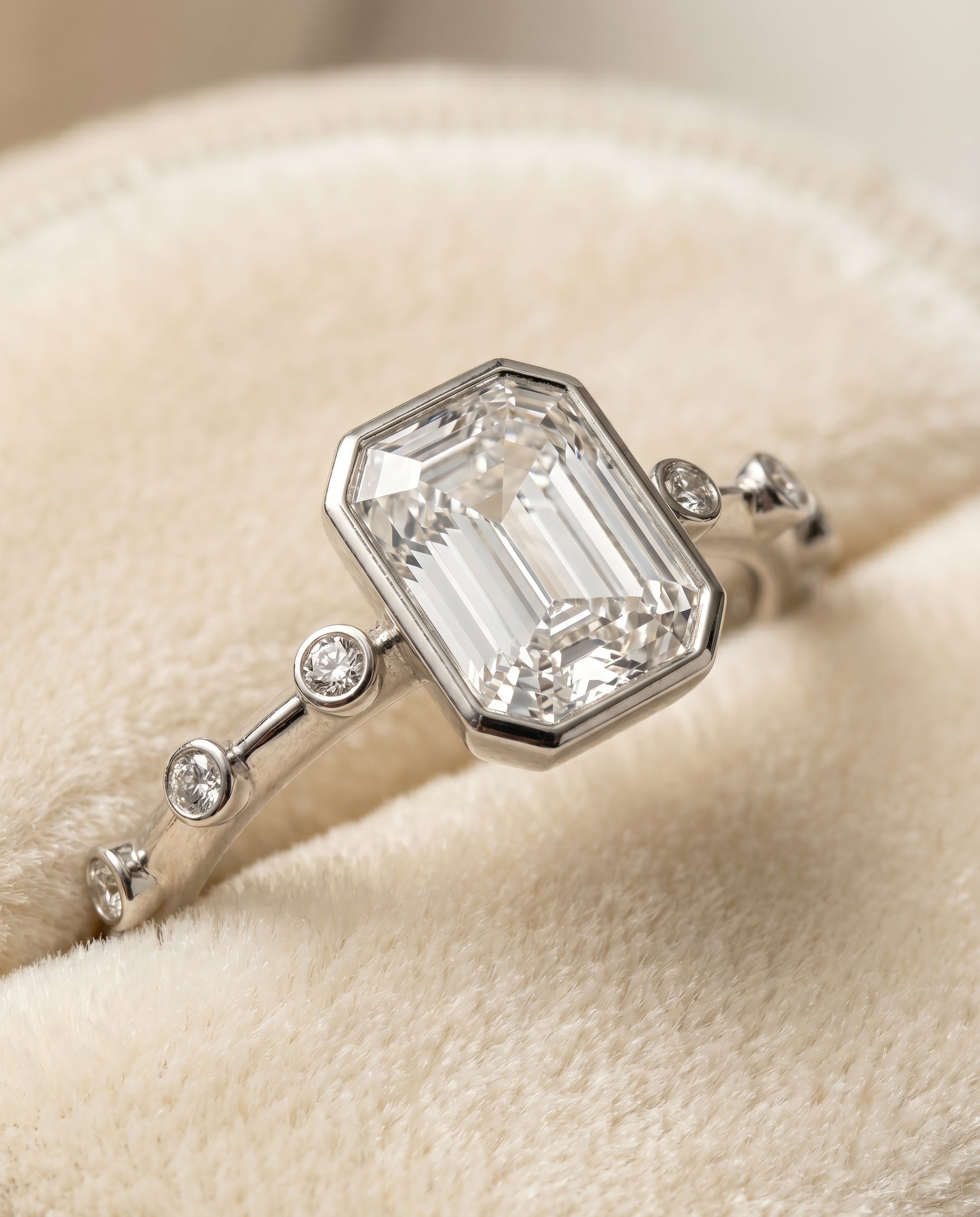 Platinum band of The Brandi emerald engagement ring setting | RockHer