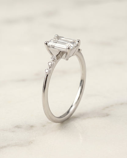 The Peggy Bezel Accent Solitaire Emerald Cut Engagement Ring Setting in Platinum