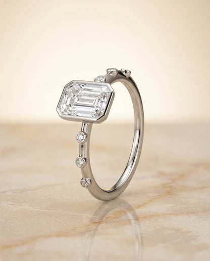 The Brandi Bezel Accent Solitaire Emerald Cut Engagement Ring Setting in Platinum