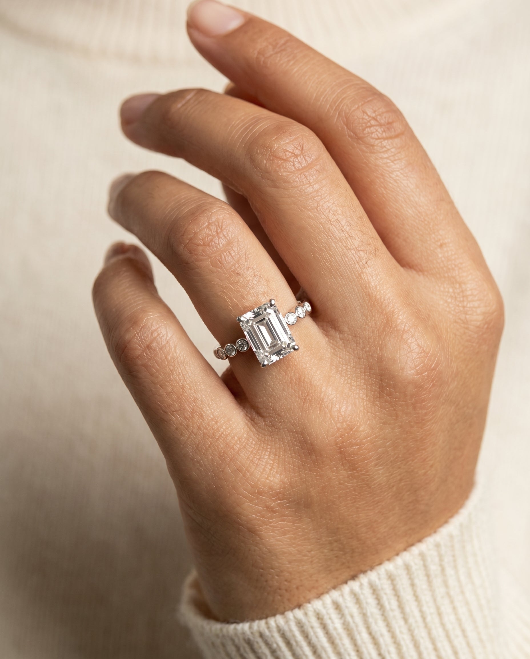 The Peggy engagement ring setting in Platinum, bezel accent solitaire cut design | RockHer
