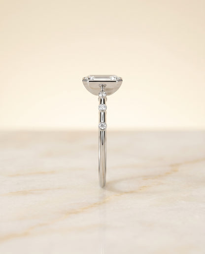 The Brandi Bezel Accent Solitaire Emerald Cut Engagement Ring Setting in Platinum