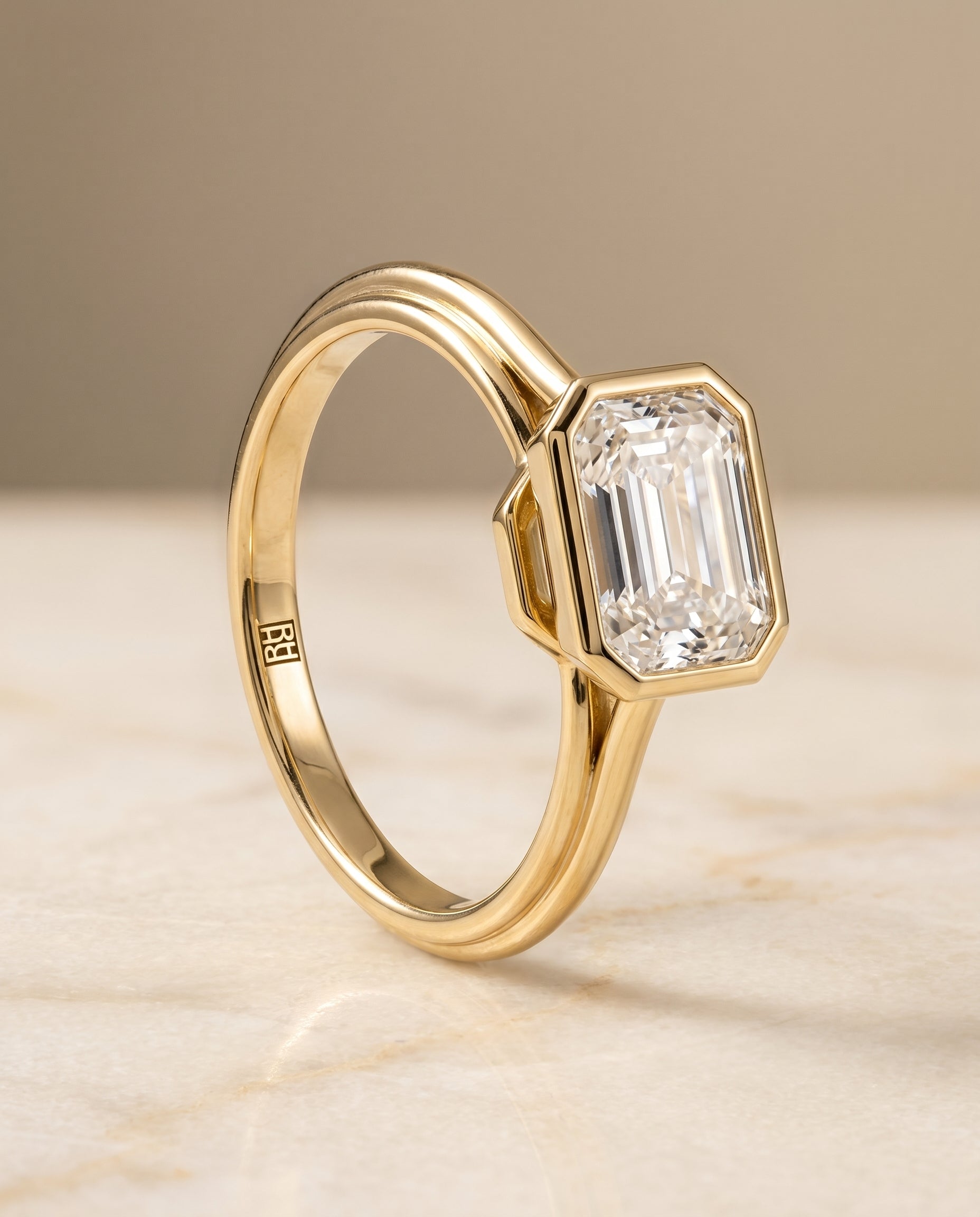 Bezel Cathedral Solitaire Cut styling on The Hayley emerald engagement ring setting | RockHer
