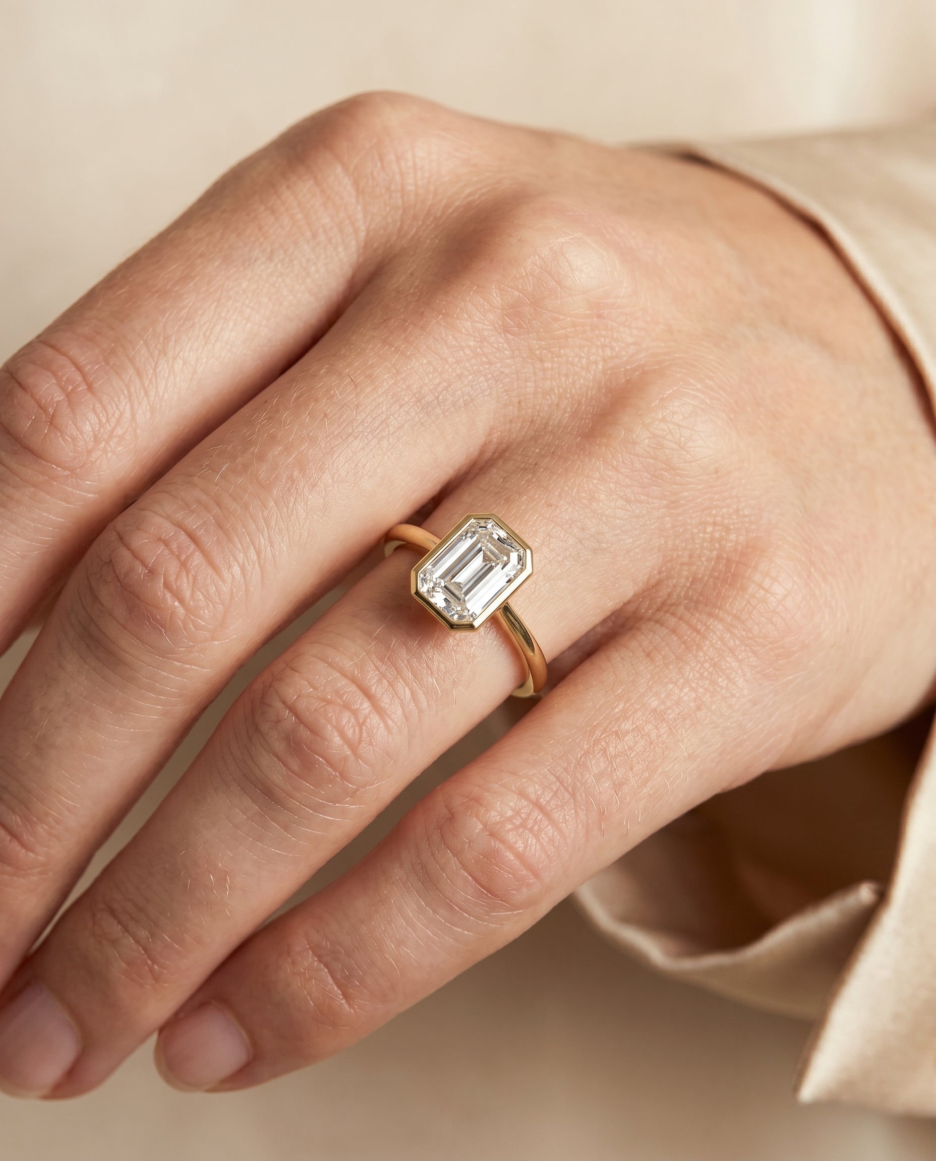 The Hayley engagement ring setting in 18K Yellow Gold, bezel cathedral solitaire cut design | RockHer