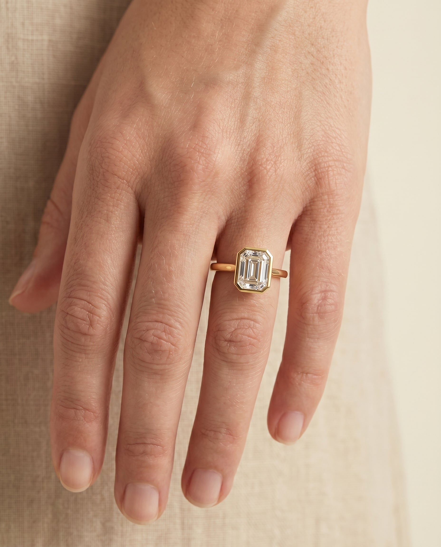 The Hayley setting for emerald diamonds, made to order in 18K Yellow Gold | RockHer