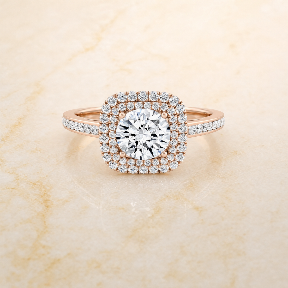 The Cecilia Double Halo Round Engagement Ring Setting in 14K Rose Gold