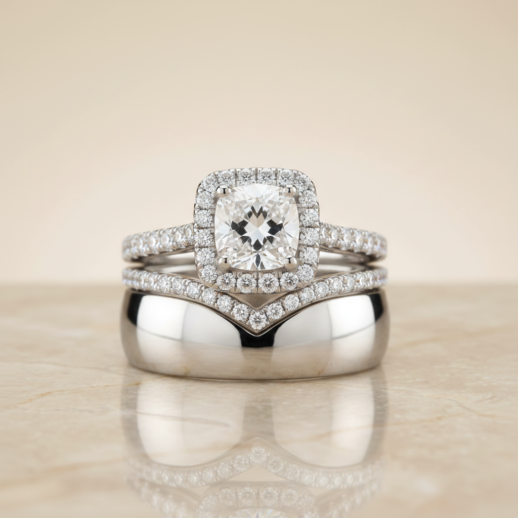 The Billie Matching Wedding Band, Cushion in Platinum