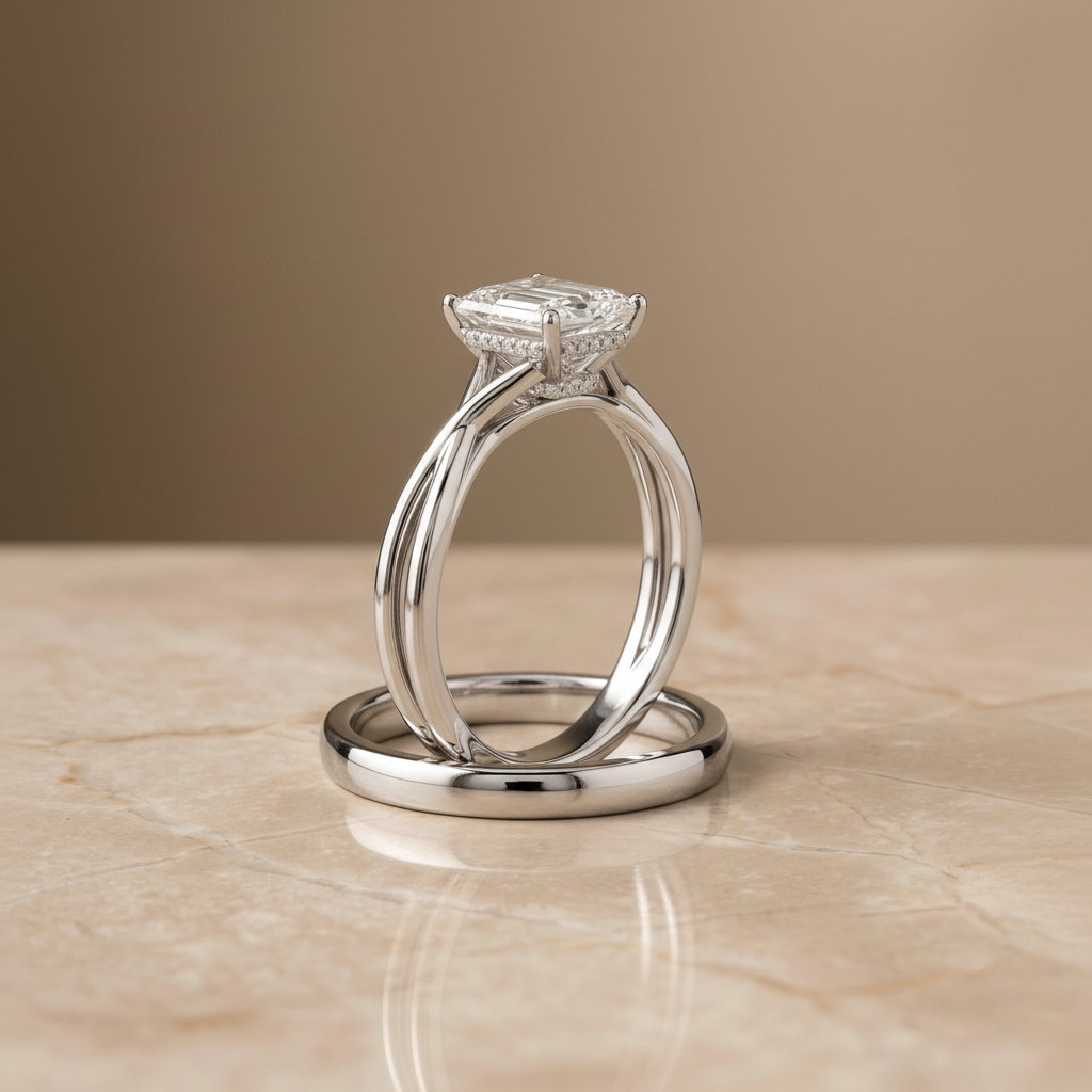 The Blondie Matching Wedding Band, Emerald in Platinum