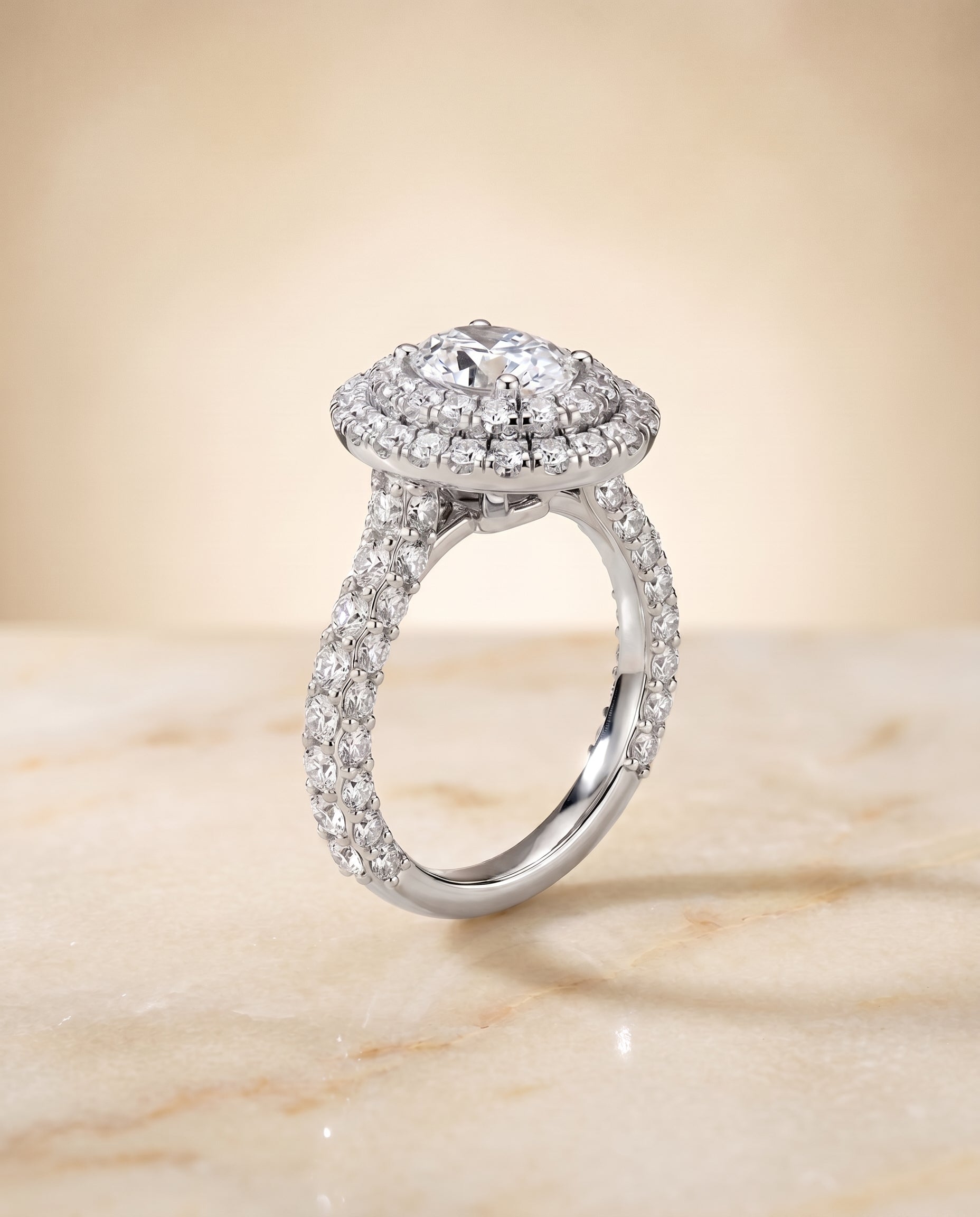 The Dinah double halo engagement ring setting, shown in Platinum | RockHer