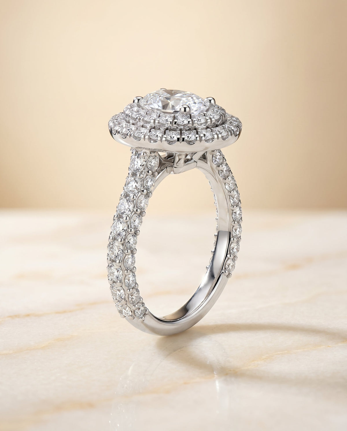 The Dinah select double halo engagement ring setting, shown in 18K White Gold | RockHer