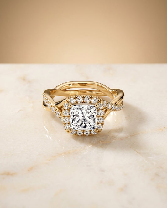 Bell Select Bold Twist Pave Halo Princess Cut in 18K Yellow Gold – view 1