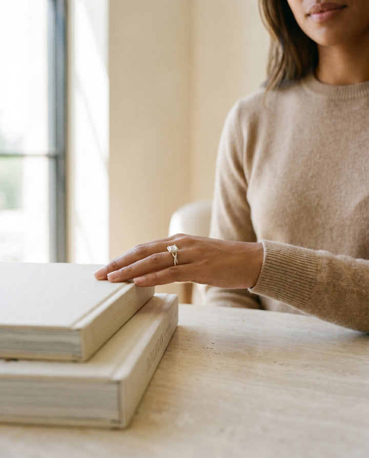 Bold Twist Pavé Halo Princess, in 18K Yellow Gold, pave setting – lifestyle shot | RockHer