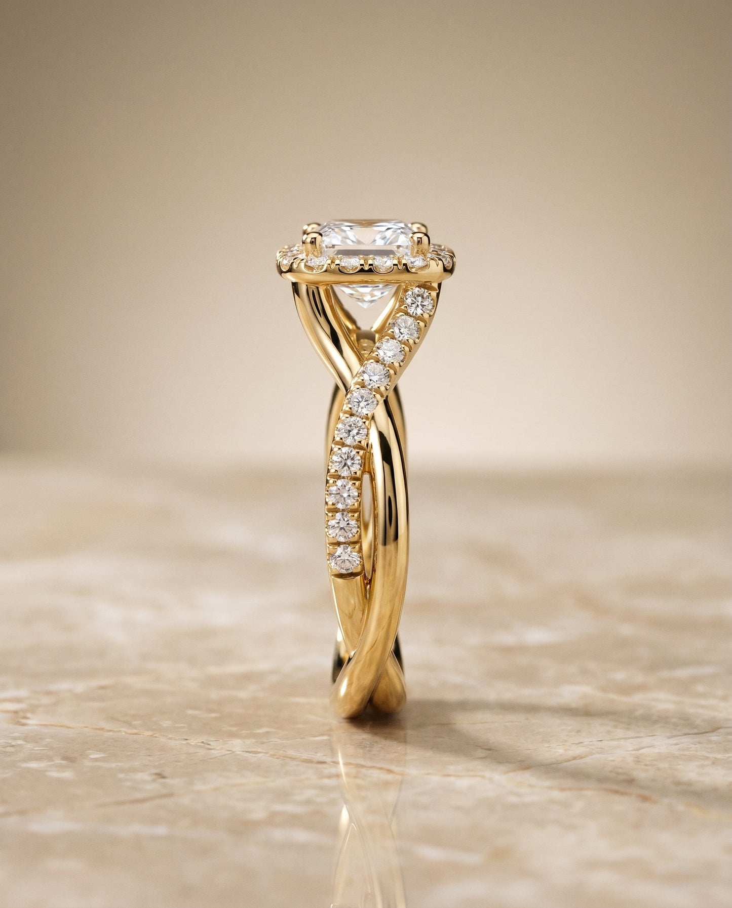 Bell Select Bold Twist Pave Halo Princess Cut in 14K Yellow Gold – view 6