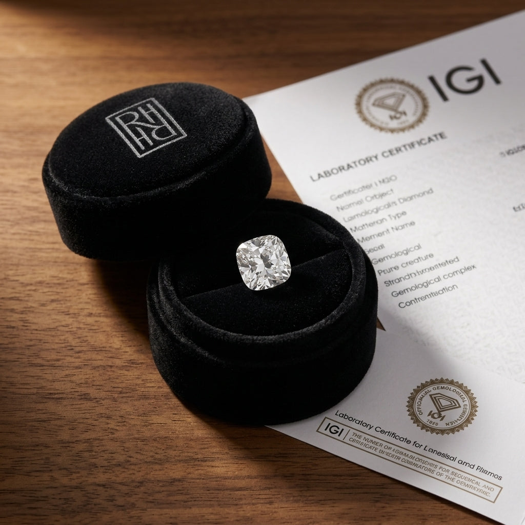 1-1/4 Carat Cushion Lab Grown Diamond, RockHer atelier presentation box