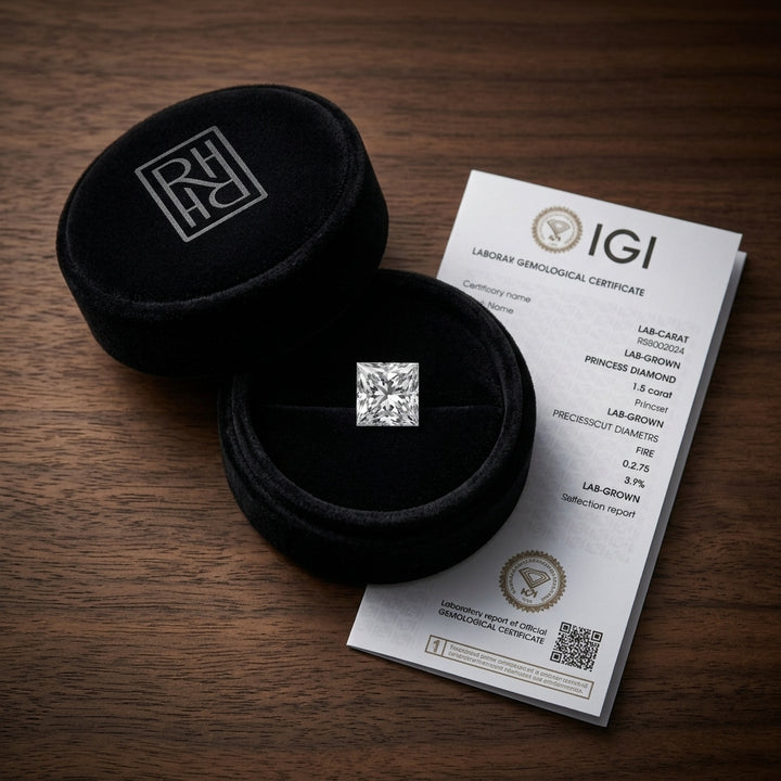 1-1/4 Carat Princess Lab Grown Diamond — RockHer atelier presentation box