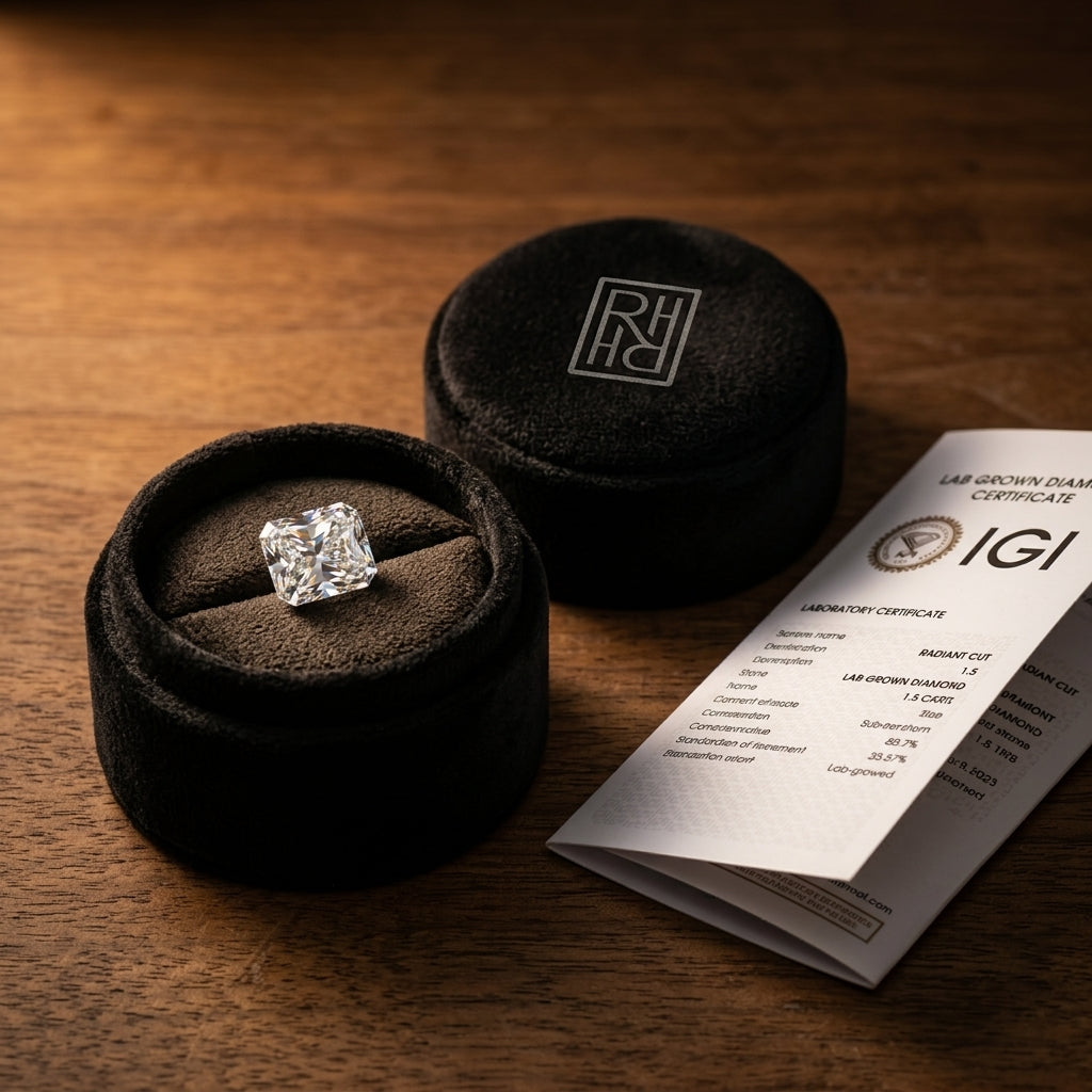 2 Carat Radiant Lab Grown Diamond, RockHer atelier presentation box