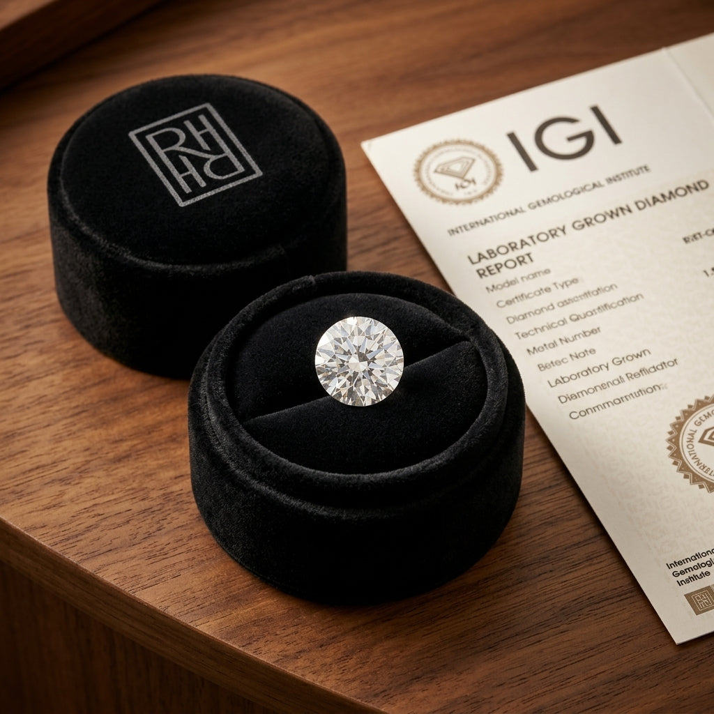 1-1/4 Carat Round Lab Grown Diamond, RockHer atelier presentation box