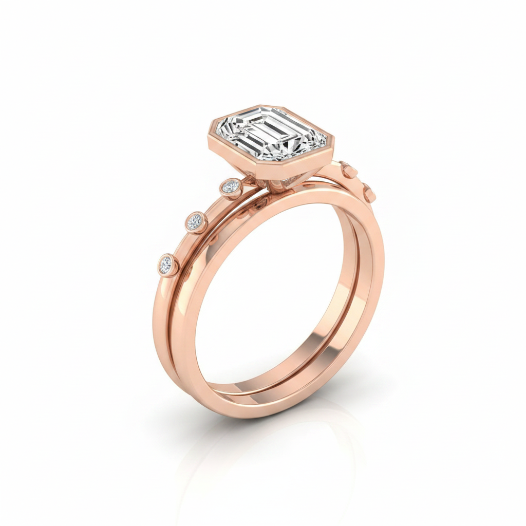 The Brandi Matching Wedding Band, Emerald in 14K Rose Gold
