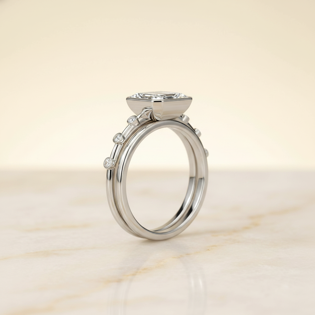 The Brandi Matching Wedding Band, Emerald in 18K White Gold