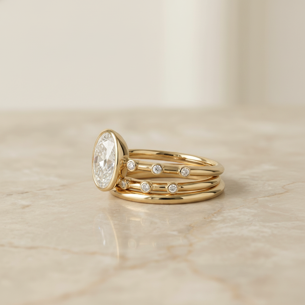The Brandi Matching Wedding Band, Oval in 18K Yellow Gold