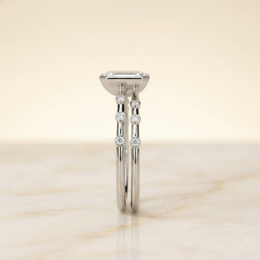 The Brandi Matching Wedding Band, Emerald in Platinum