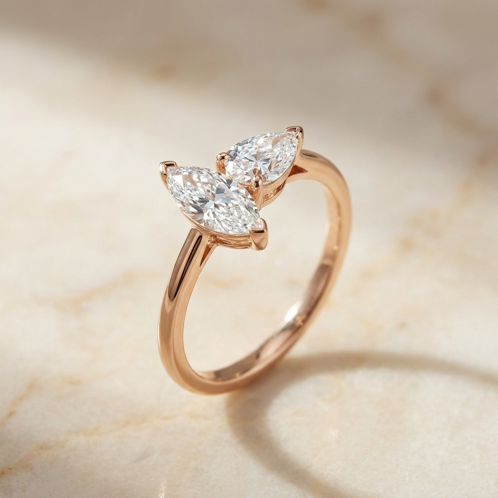 Select Toi et Moi Lab Diamond styling on The Brandy marquise engagement ring setting | RockHer