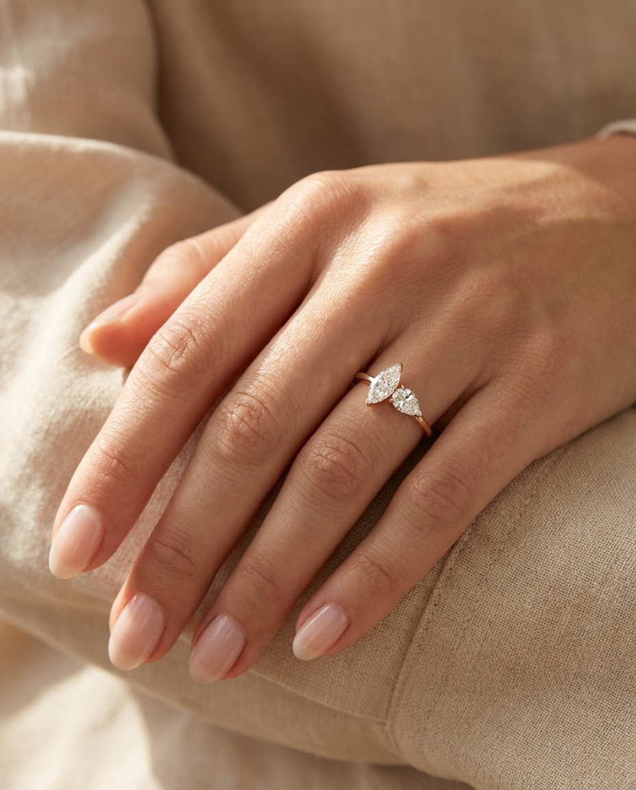 14K Rose Gold band of The Brandy marquise engagement ring setting | RockHer