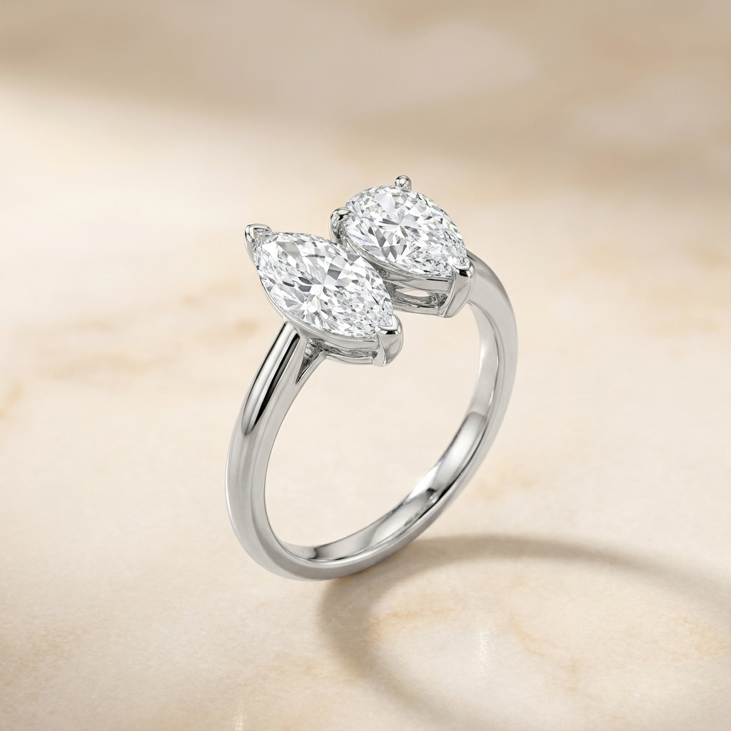 Select Toi et Moi Lab Diamond styling on The Brandy marquise engagement ring setting | RockHer
