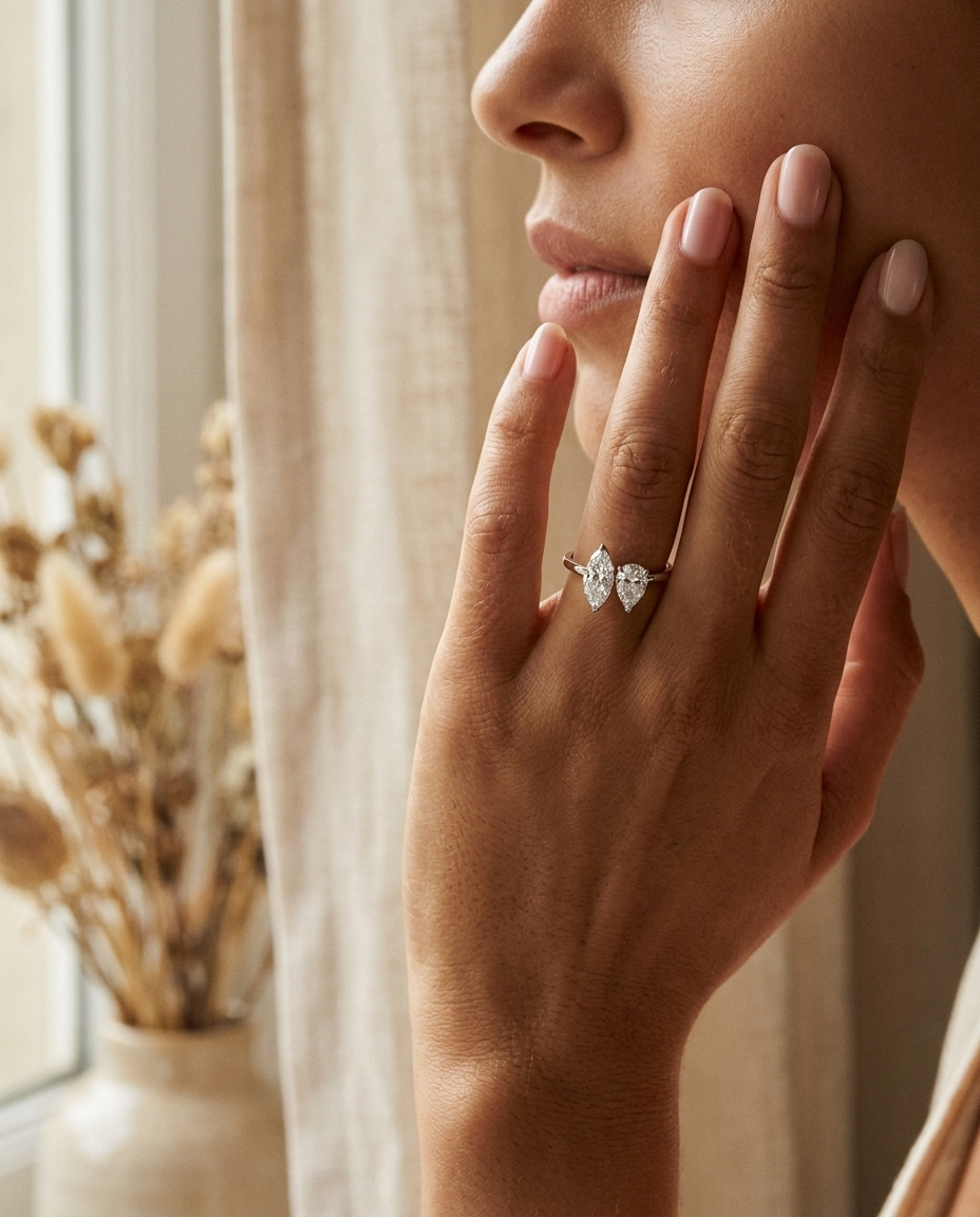 The Brandy engagement ring setting in 18K White Gold, select toi et moi lab diamond design | RockHer