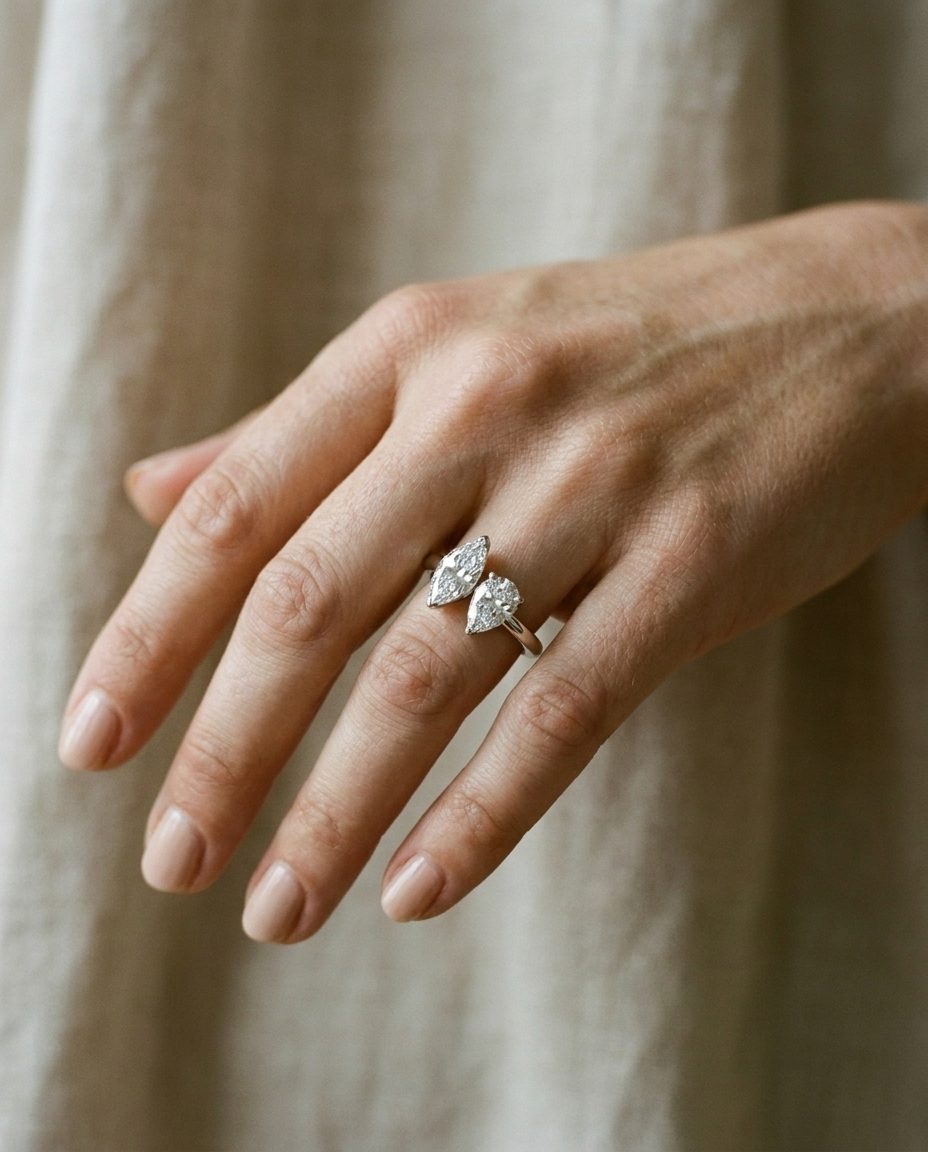 18K White Gold band of The Brandy marquise engagement ring setting | RockHer
