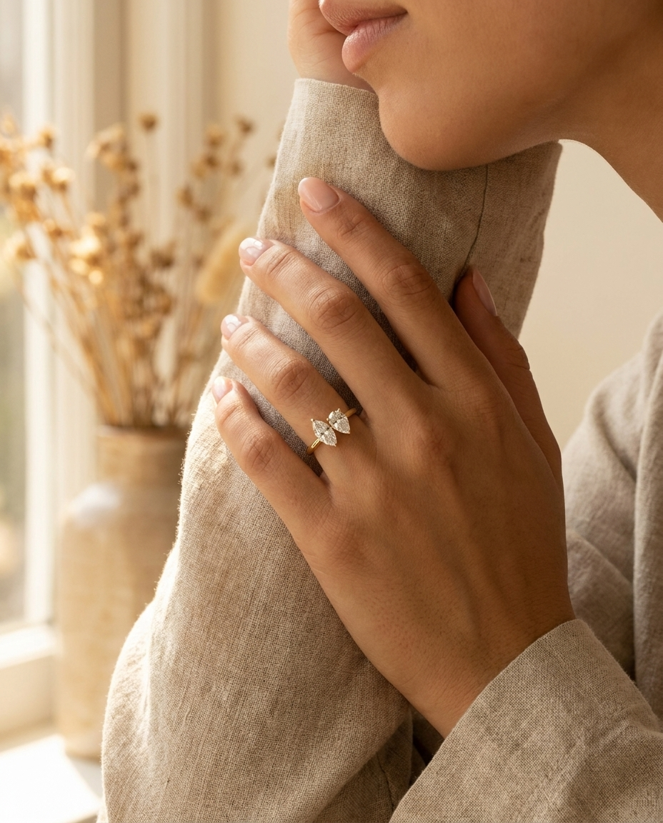 The Brandy engagement ring setting in 14K Rose Gold, select toi et moi design | RockHer