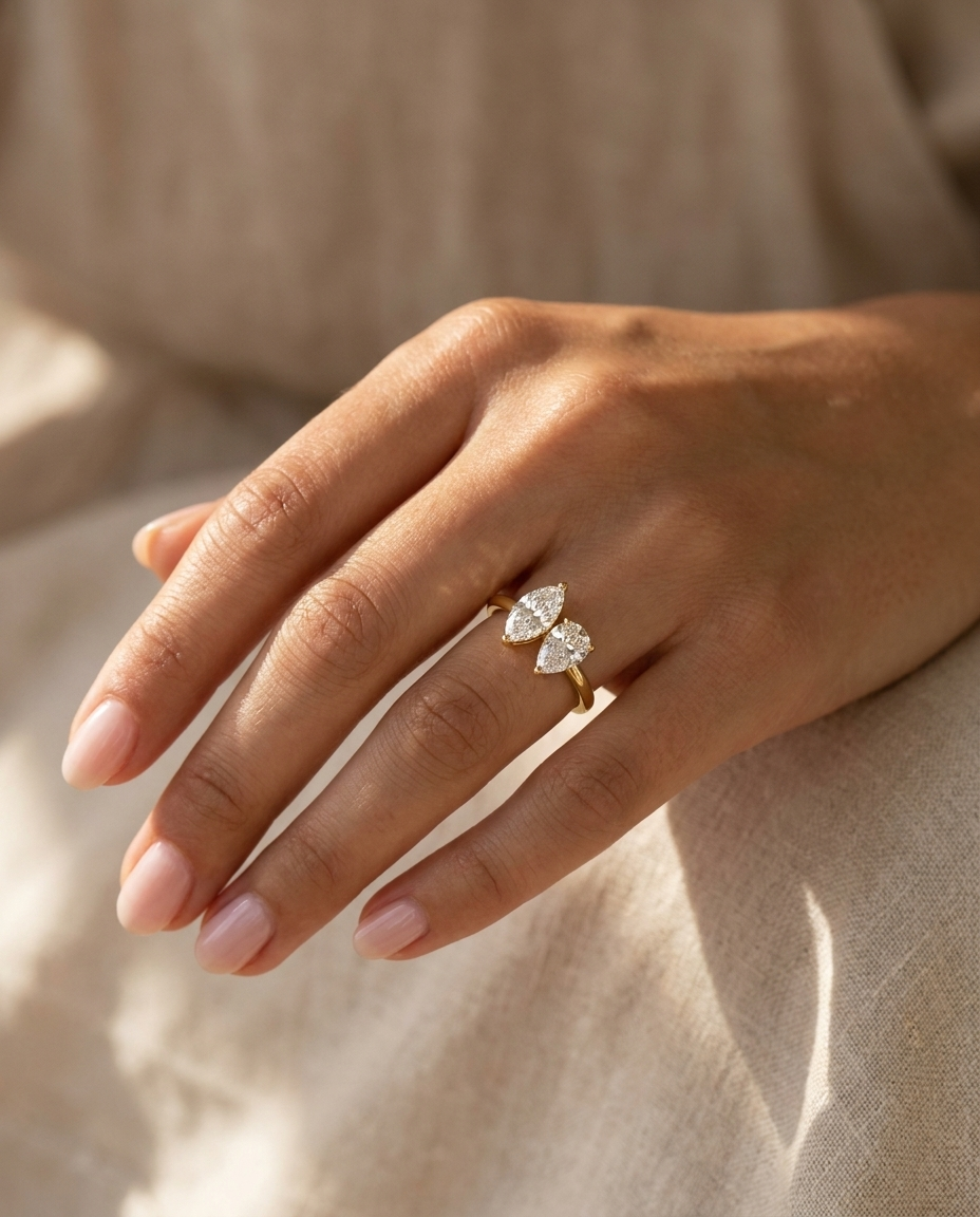 14K Rose Gold band of The Brandy marquise engagement ring setting | RockHer