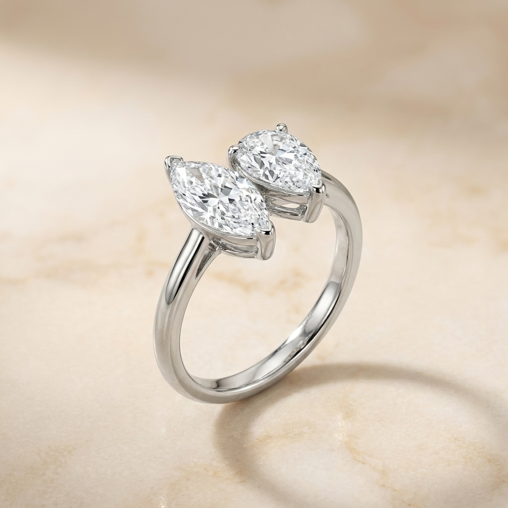 Select Toi et Moi Lab Diamond styling on The Brandy marquise engagement ring setting | RockHer