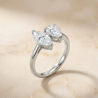 Platinum Brandy Toi et Moi Select Marquise & Pear Lab Diamond Engagement Ring - Alt angle on warm marble