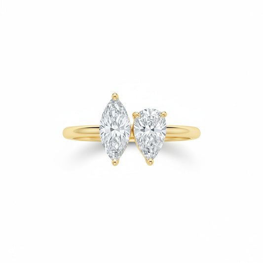Brandy Toi et Moi Marquise & Pear engagement ring setting, yellow gold