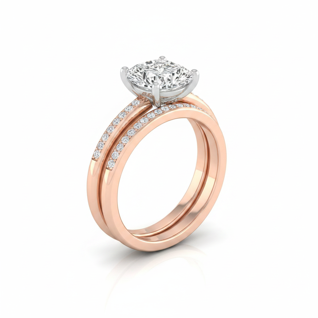 The Brenda Matching Wedding Band, Princess in 14K Rose Gold