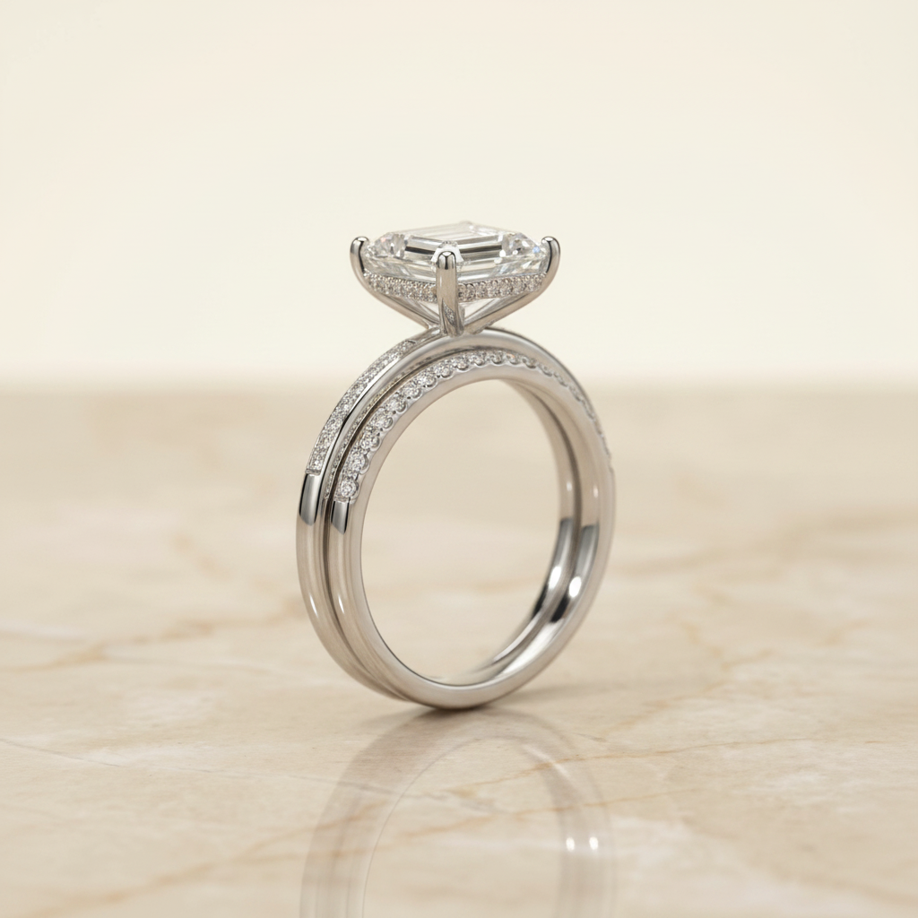 The Brenda Matching Wedding Band, Emerald in 18K White Gold