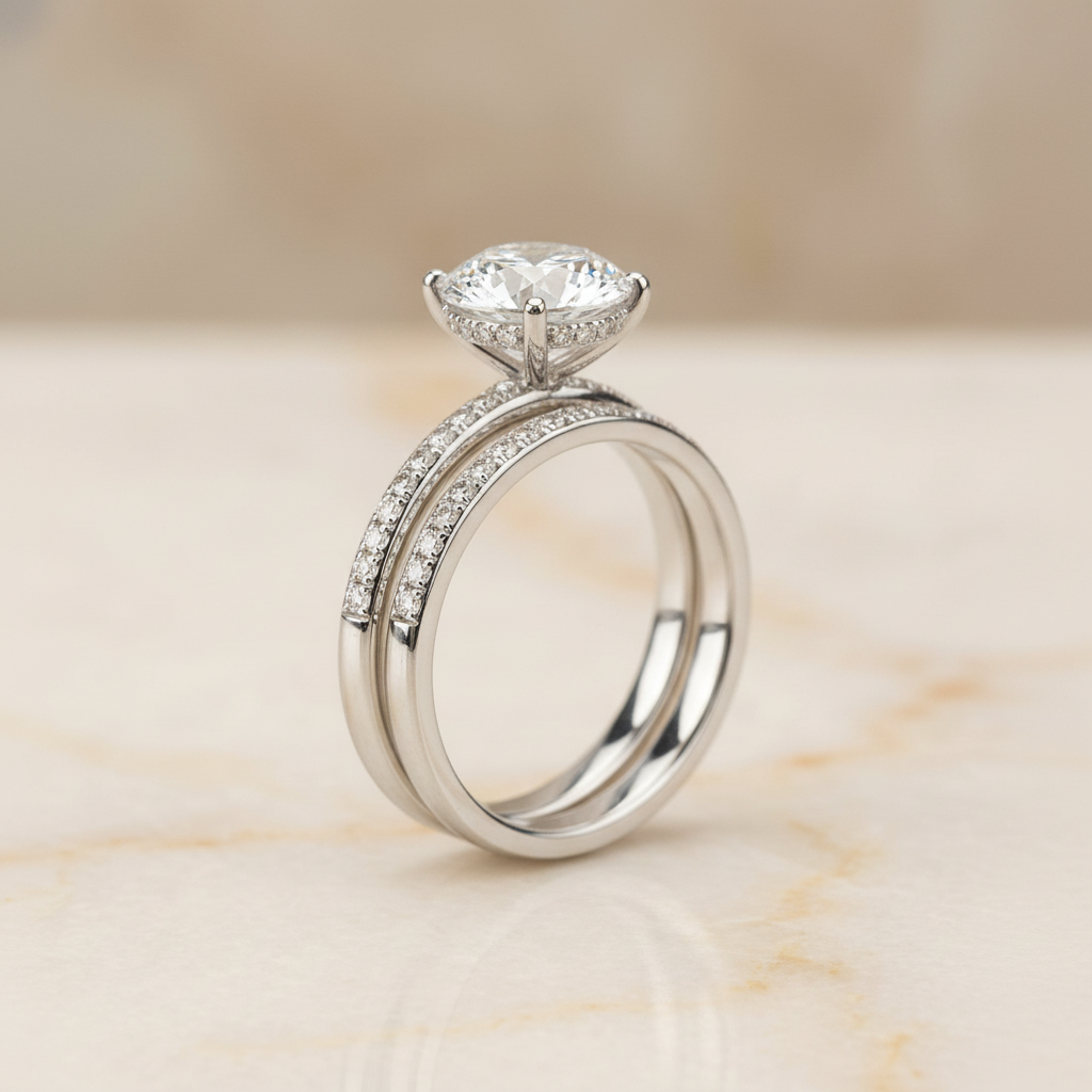 The Brenda Matching Wedding Band, Round in 18K White Gold