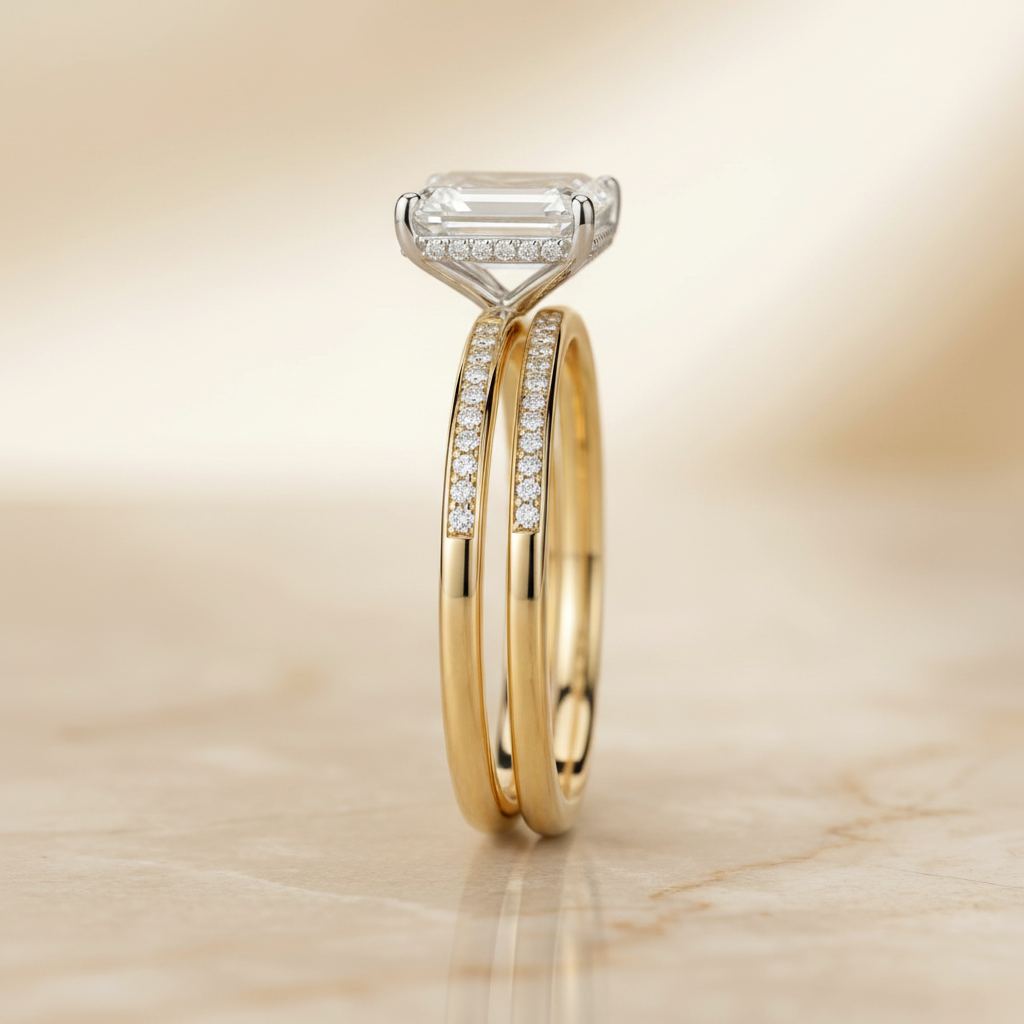 The Brenda Matching Wedding Band, Emerald in 18K Yellow Gold