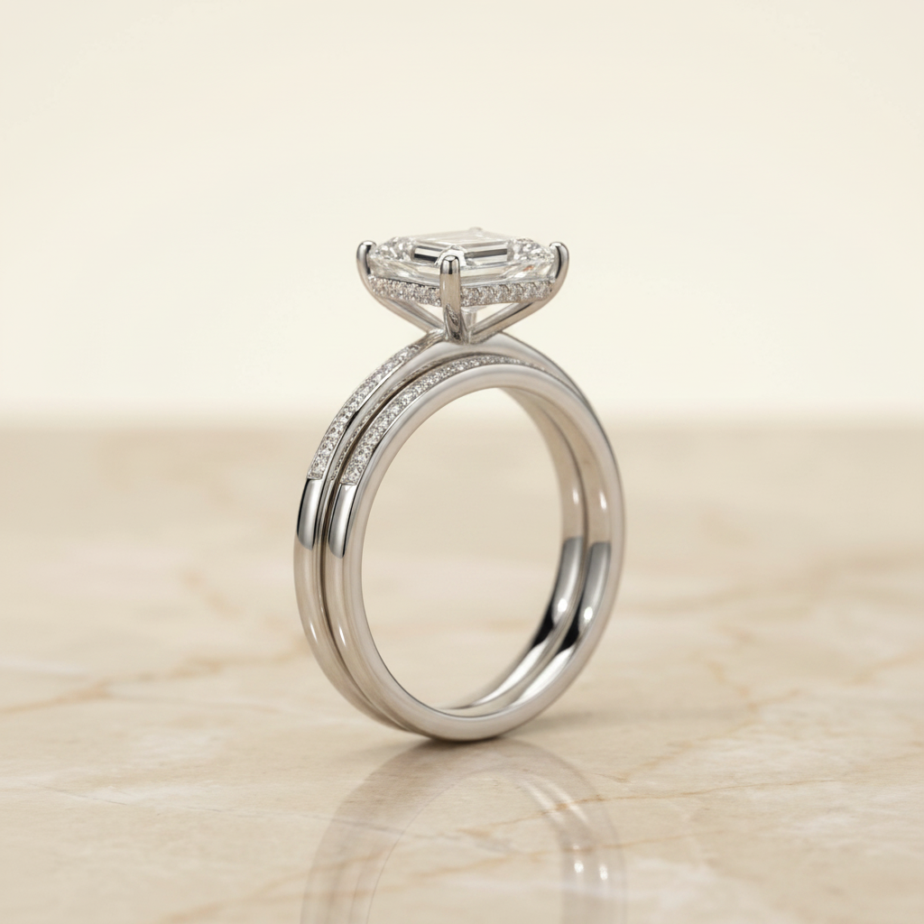 The Brenda Matching Wedding Band, Emerald in Platinum
