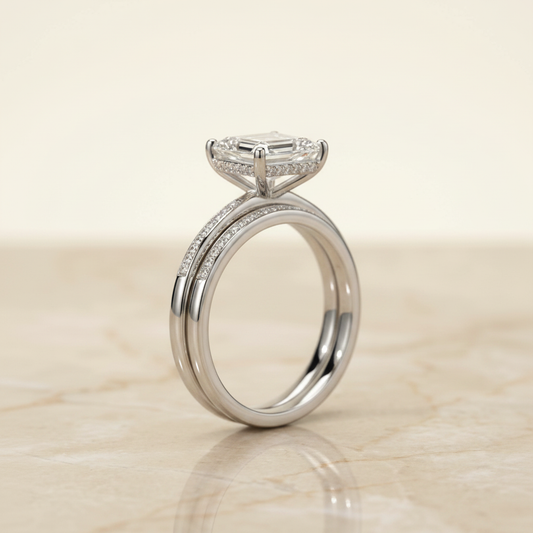 The Brenda Matching Wedding Band, Emerald in Platinum