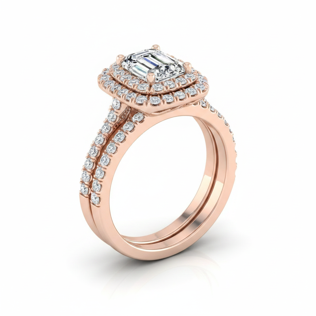 The Britney Matching Wedding Band, Emerald in 14K Rose Gold