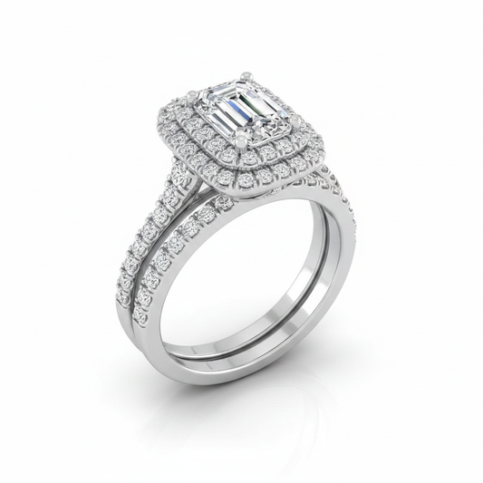 The Britney Matching Wedding Band, Emerald in 18K White Gold